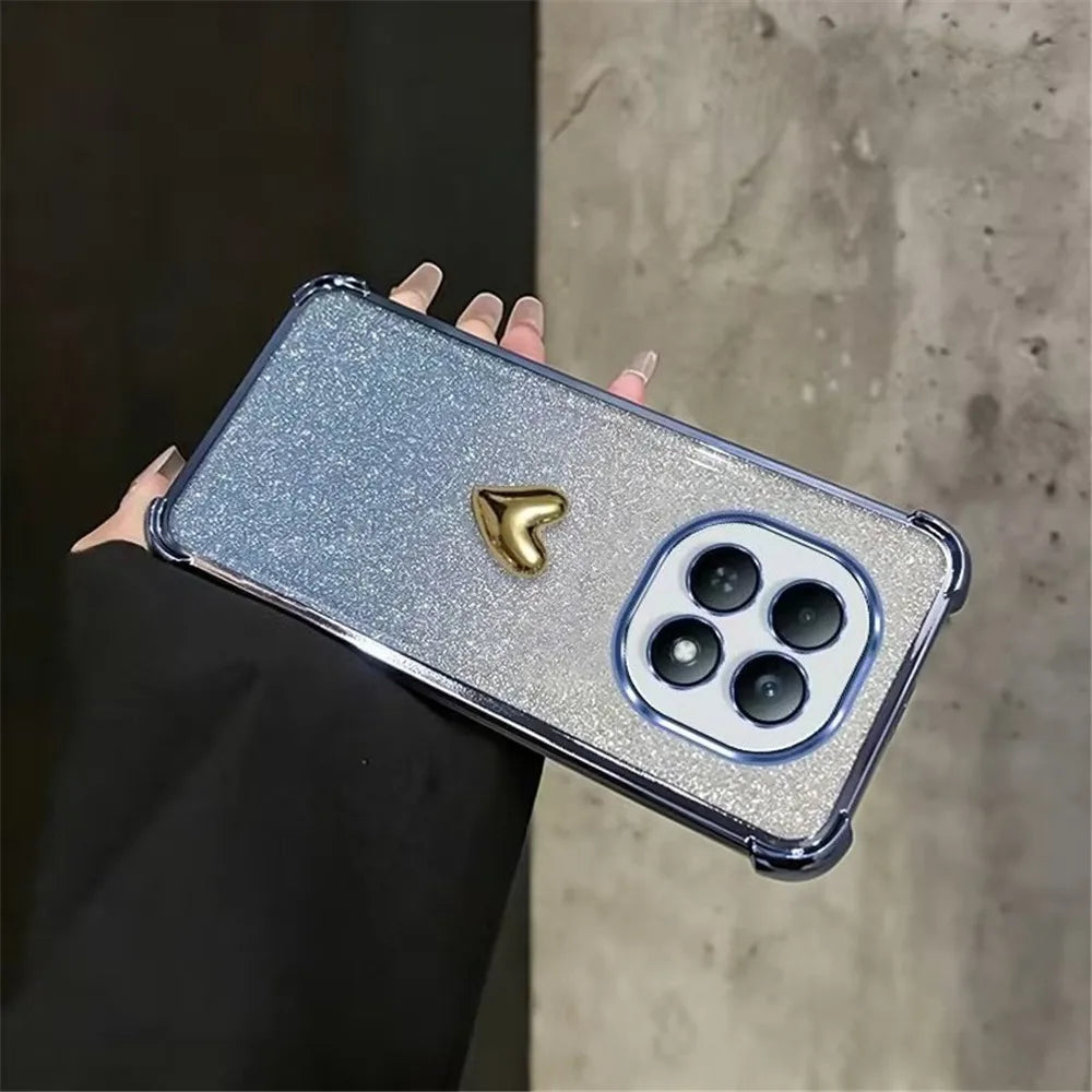Plating 3D Love Heart Phone Case For Infinix Note 60 50 30 40 Pro 50X 50S Smart 20 10 9 8 7 Glitter 4-Point Anti Fall Soft Cover