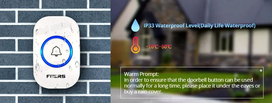 Fuers Wireless Doorbell 1000ft Range Loud Enough With 4 Volume Levels Door Welcome Chimes LED Flashing 2 Receivers & 2 Buttons