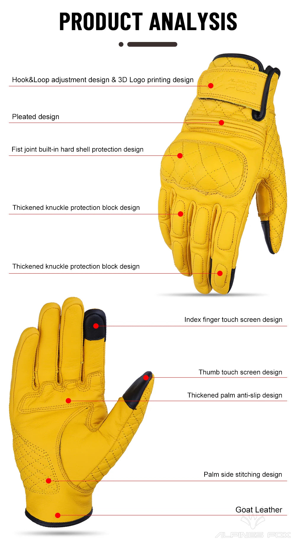 Vintage Leather Motorcycle Gloves Men Women Wear-resistant Motobike Guantes Touchscreen Anti-slip Retro Motobiker Luvas Yellow
