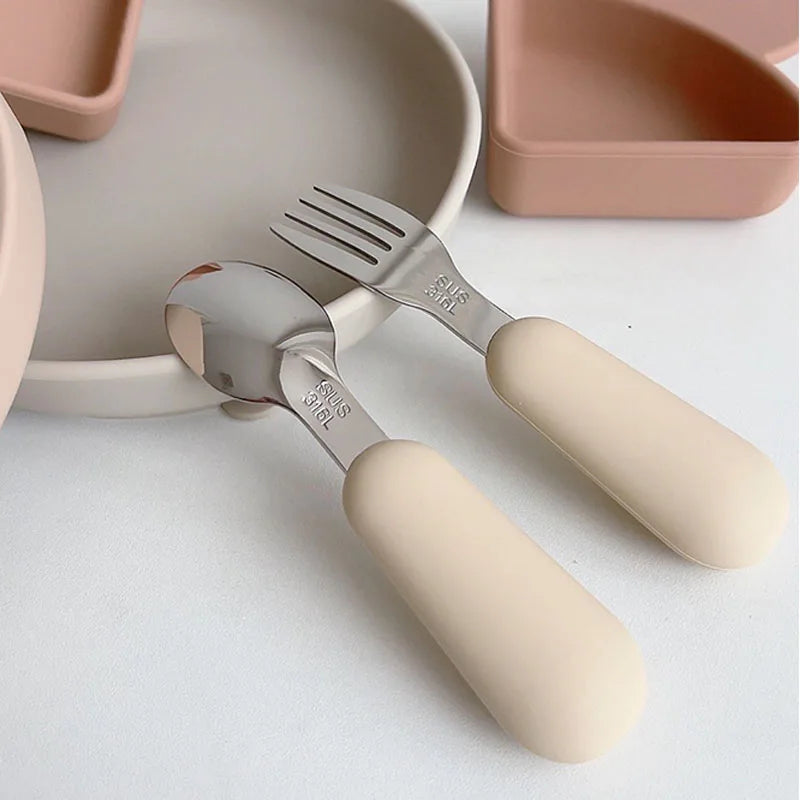 Baby Cartoon Tableware Set Children Utensil Stainless Steel Toddler Dinnerware Cutlery Cartoon Infant Food Feeding Spoon Fork