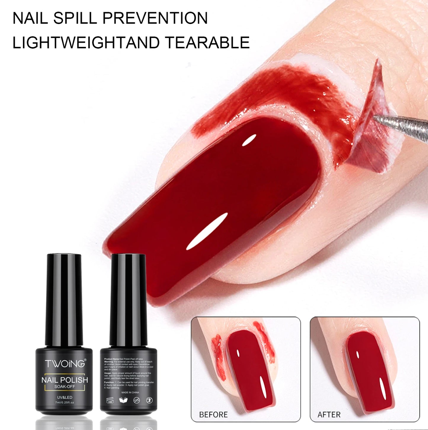 Nail Peel Off Liquid Anti-Overflow Glue Edge Latex Tape, Peel Off Cuticle Guard Nails Finger Lacquer Protector, Manicure Polish