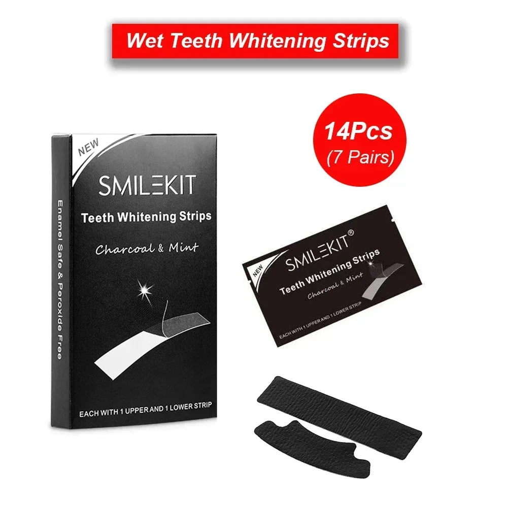 28/14Pcs New PAP+ Charcoal Gel Teeth Whitening Strips Activated Bamboo Dental Veneers Tooth Bleaching Stain Removal Oral Care