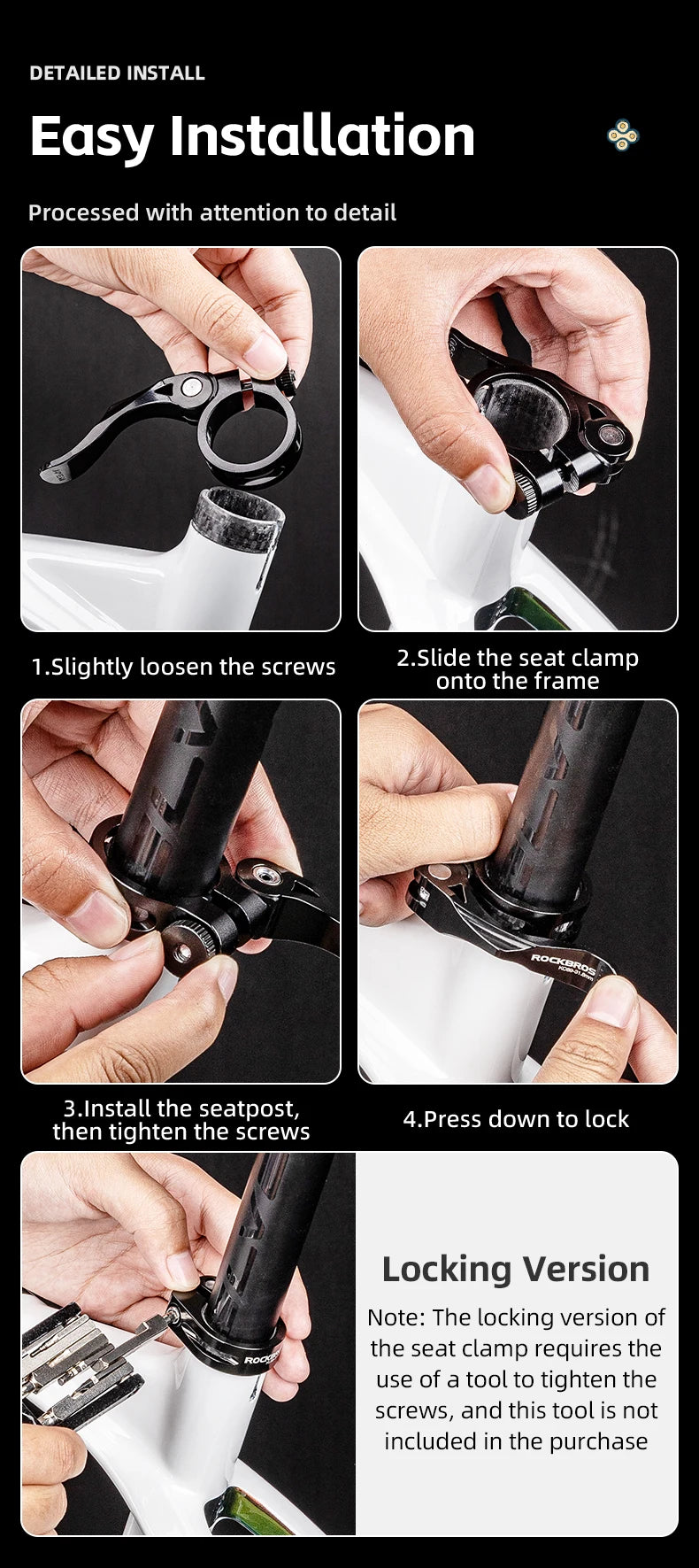 ROCKBROS Bicycle Seat Post Clamp Aluminum Alloy Installation Quick Release Cycling Seat Clamp Convenient Bike Parts Seatpost