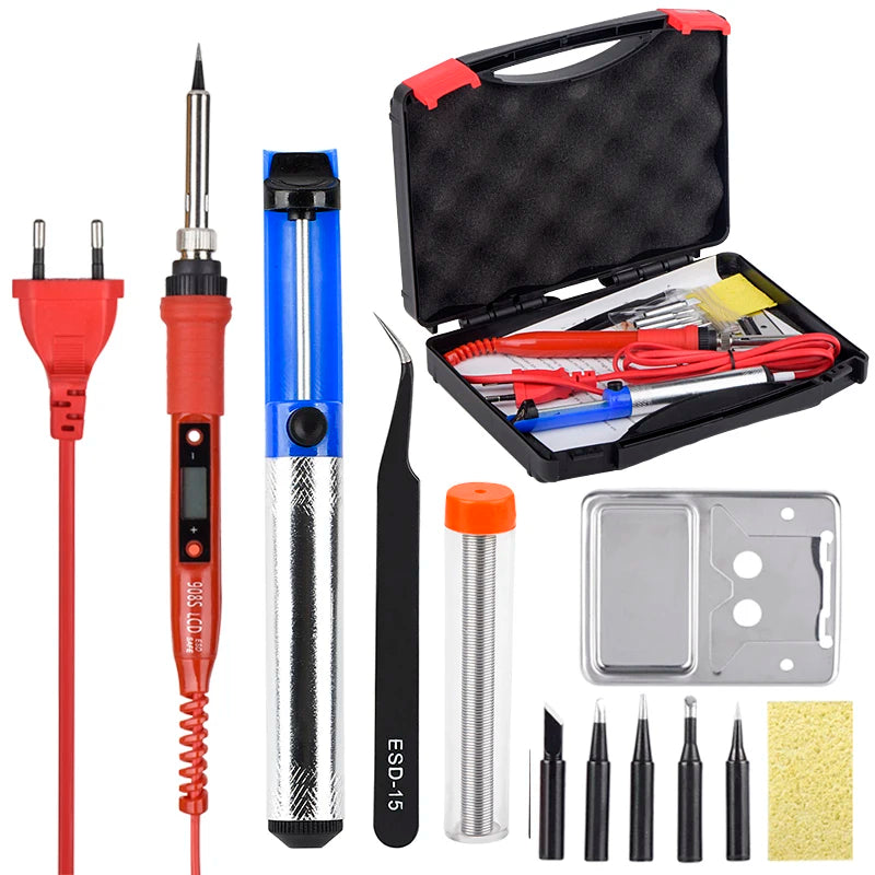 JCD Soldering Iron Kit Adjustable Temperature 220V 80W LCD Digital Display Welding Repair Tools With Solder Tin Iron Tips 908S