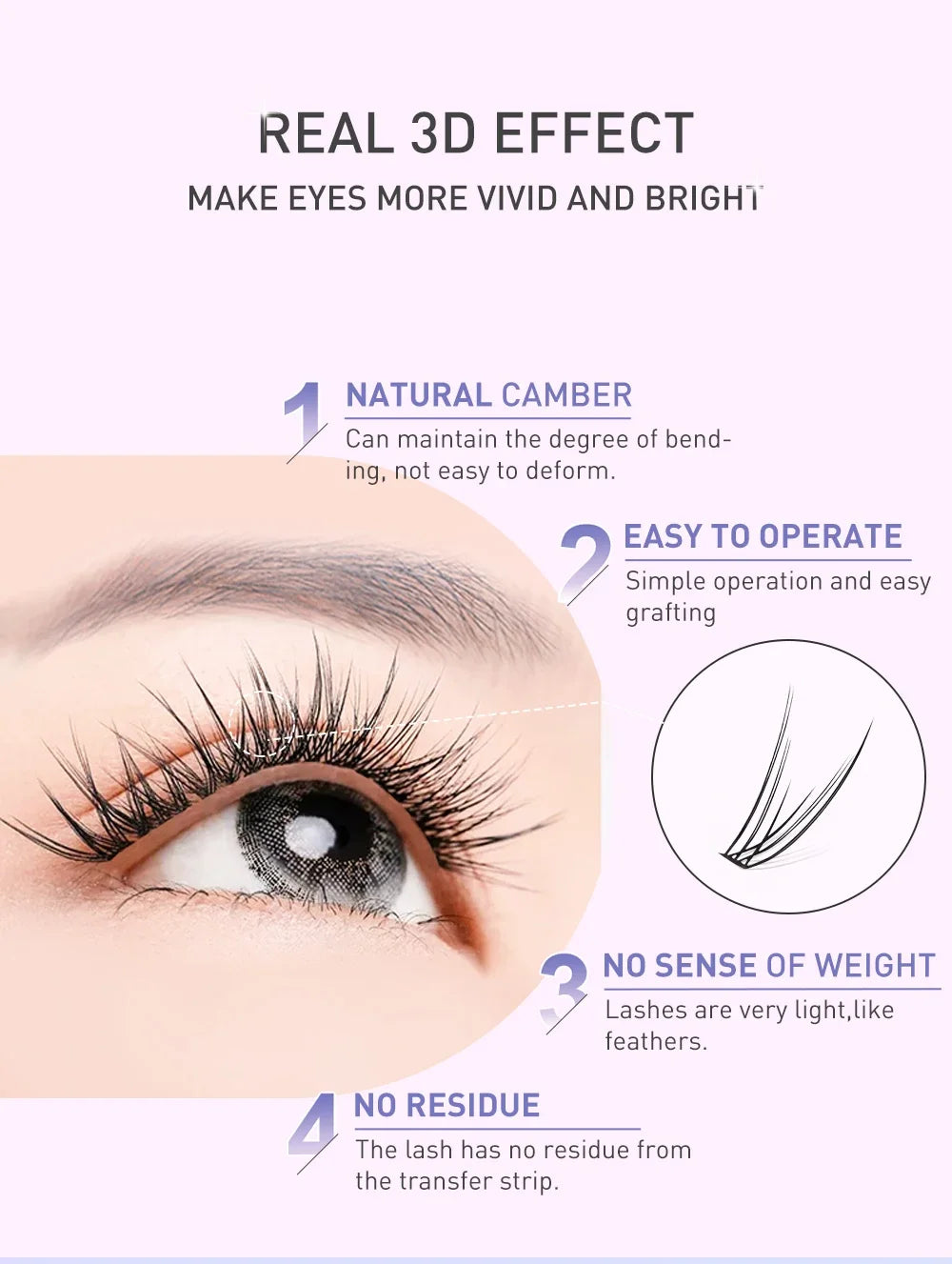 Fish Tail Cluster Eyelash A/M Shape Spikes Lashes Individual Dovetail Makeup Extension Wispy Premade Fans Natural Fluffy 3Rows