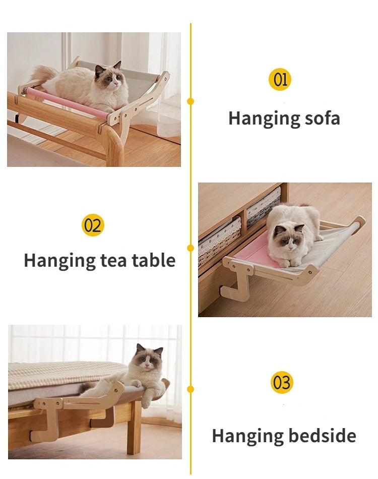Hanging Pet Cat Bed Window Hammock Sofa House Furniture Kitten Indoor Washable Removable Seat Wooden Sleeping Bed Perch Shelves