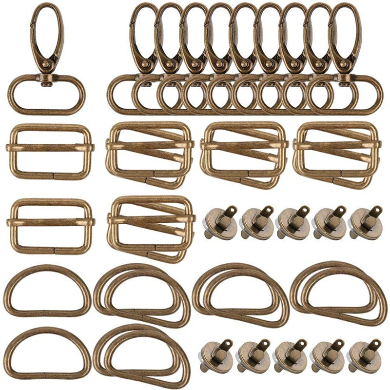 25/40/56PCS Metal Snap Hooks Buckle Belt D Rings Keychain Tri-Glides Slide Center Bar For Bag Strap Belt Key Rings Leather Strap