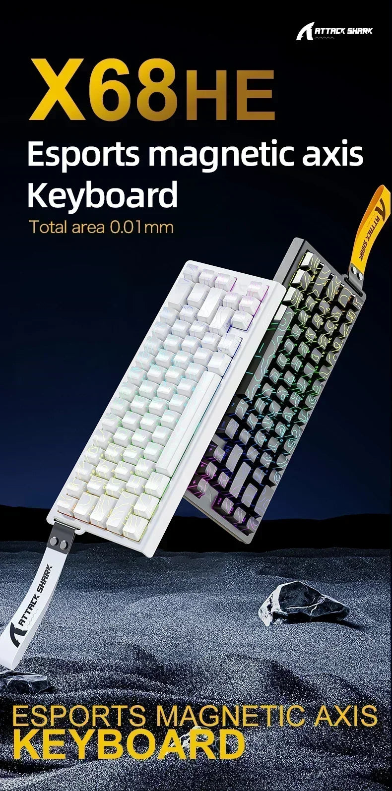 ATTACK SHARK X68HE Keyboard Magnetic Mechanical Gaming Wired Keyboard RGB 0.01mm Rapid Trigg 8000Hz SOCD/Rs 0.125ms 128K Rate