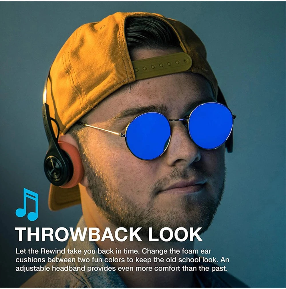 JLab Rewind Wireless Retro Headphones 12H Playtime/Custom EQ3/with Mic Noise Isolation Old-school Rock Bluetooth Headset