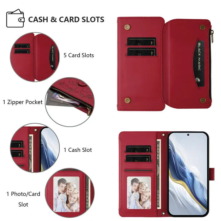 For Tecno Camon 50 Pro 2026 Edmboss Floral Zipper Leather Wallet Case for Tecno Camon 40 Premier Case Camon 50 40 Pro Funda