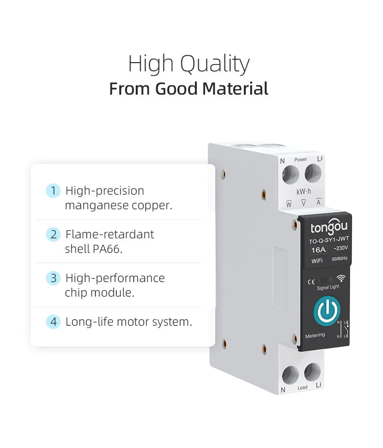 TUYA WIFI Smart Circuit Breaker Power Metering 1P 63A DIN Rail for Smart Home wireless Remote Control Smart Switch by APP TONGOU