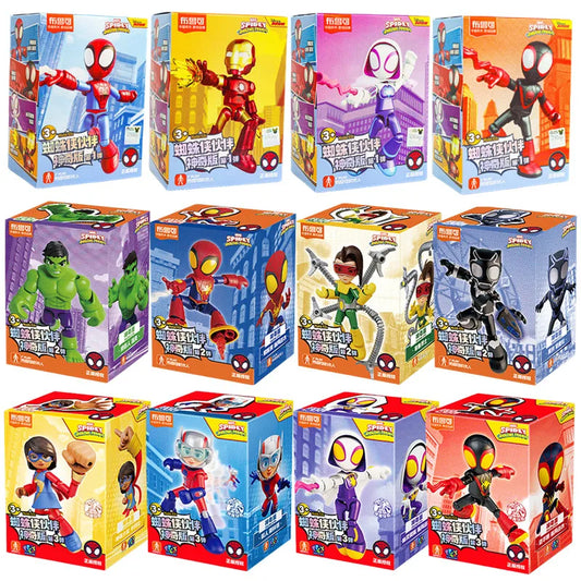 12cm Marvel Spider Amazing Friends 3 Blind box Model kits  Spider Man Peter Parker Miles Gwen  Action Figure Splicing toys