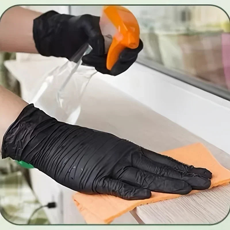 20/100P Housework Strong Black Disposable Nitrile Gloves PVC Latex Free AntiStatic Garden Pet Care Tattoo Work Oil-proof Gloves