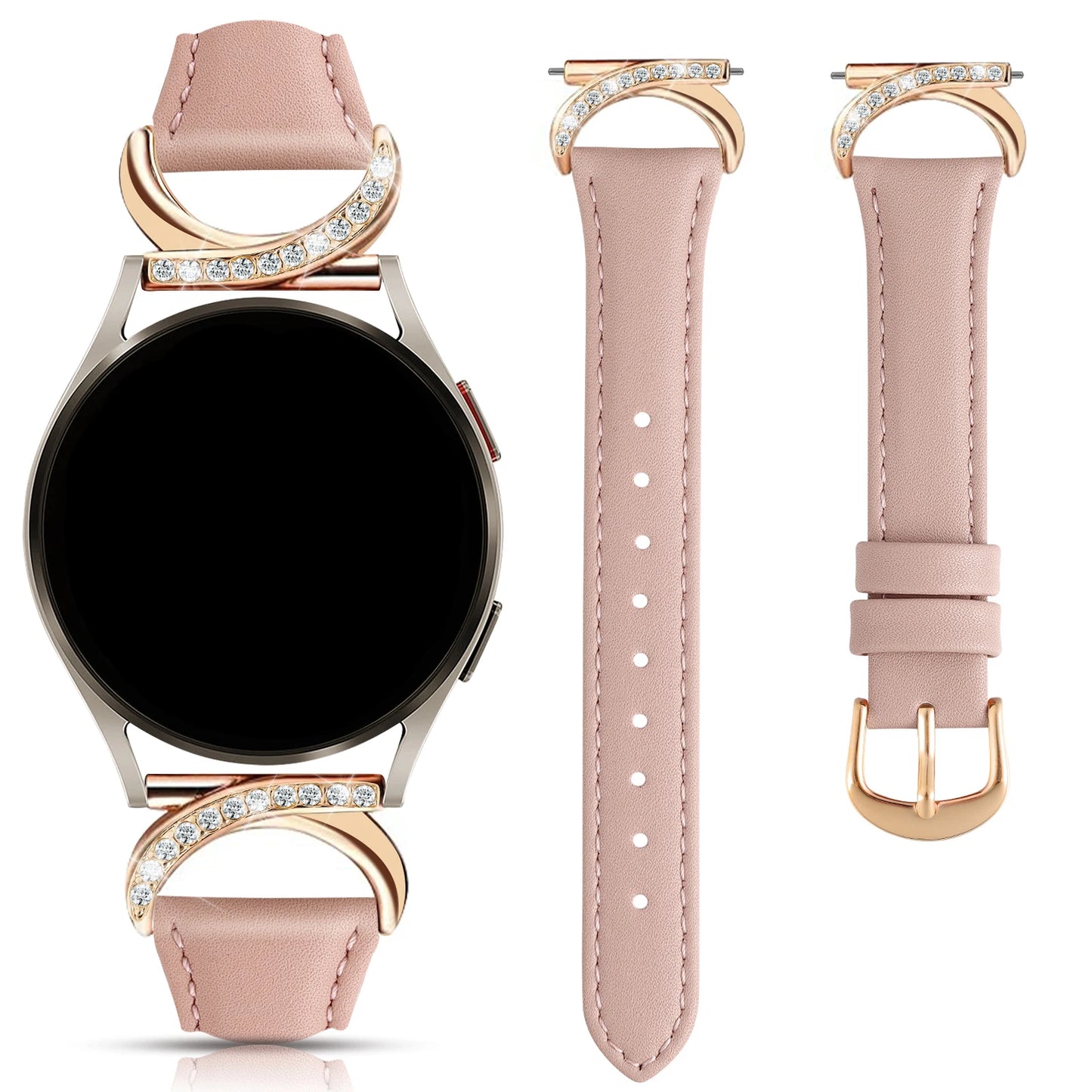 Leather strap compatible with Samsung Galaxy Watch 7/6/5/4 Classic strap 40/42/44/43/45/46/47mm Stylish 20mm strap for women