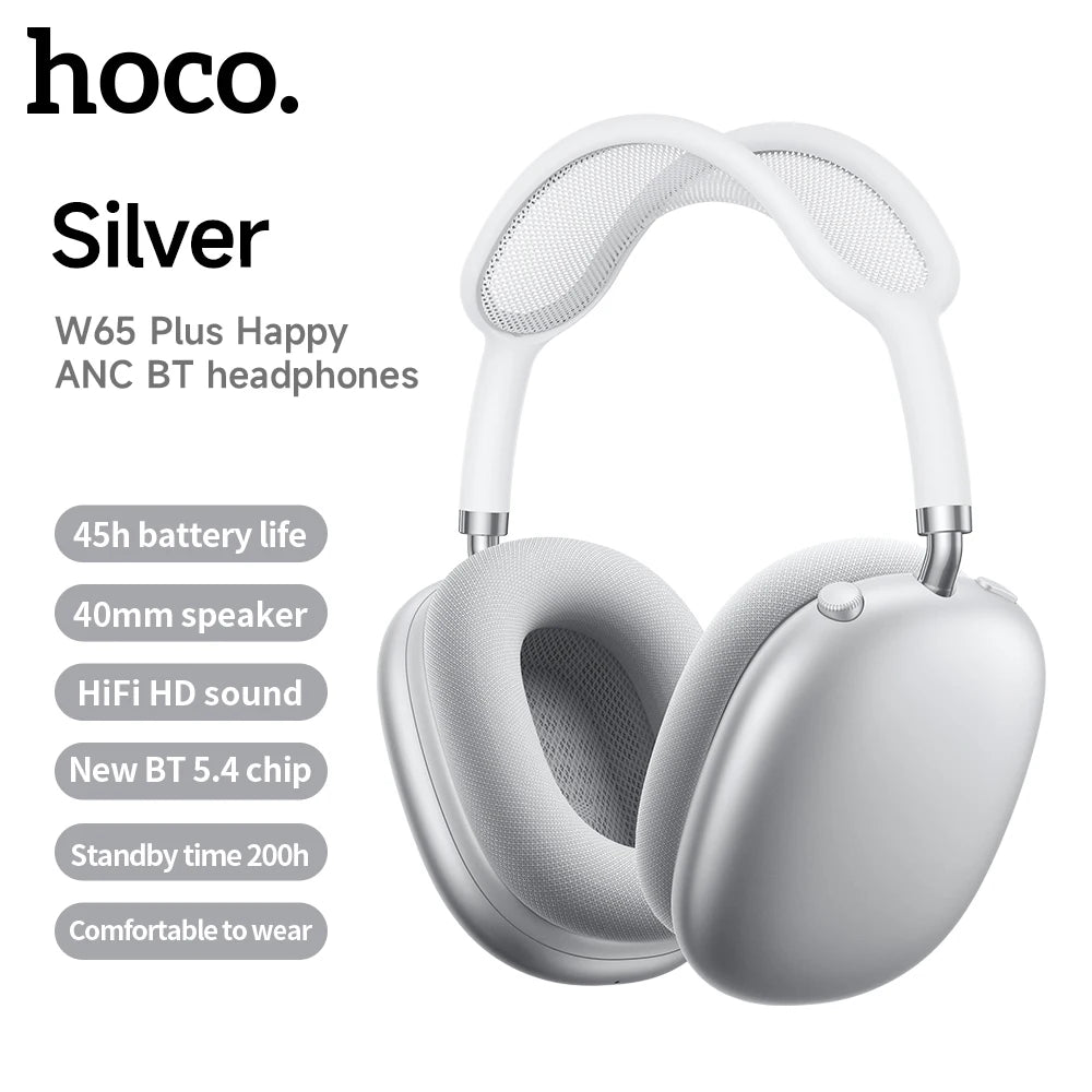 HOCO W65 Plus ANC Noise Reduction Bluetooth Headphones Over The Ear Wireless Big Earphone Hifi Sounds Sport Headsets With Button