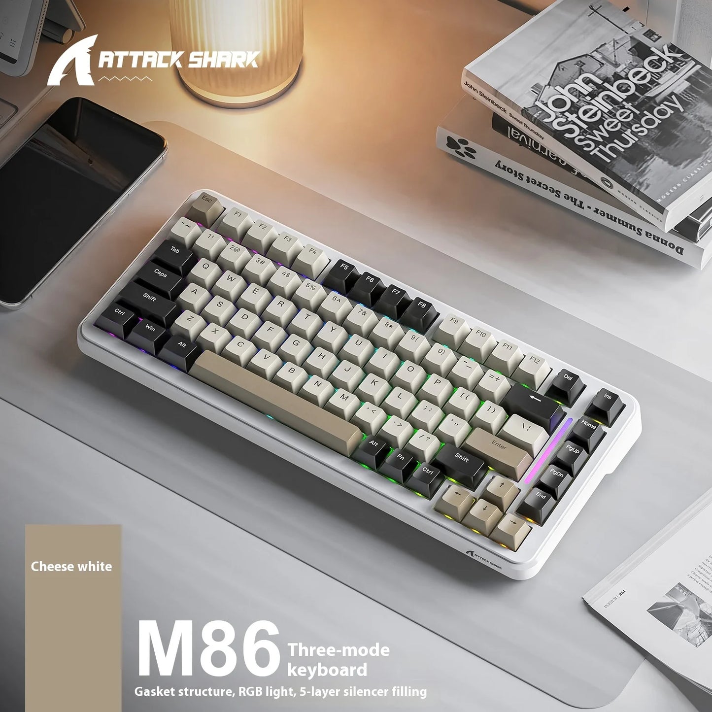 Attack Shark M86rgb Three-Mode Wireless Bluetooth Hot Plug Engraving Mechanical Keyboard Blueberry Axis Surprise Gift