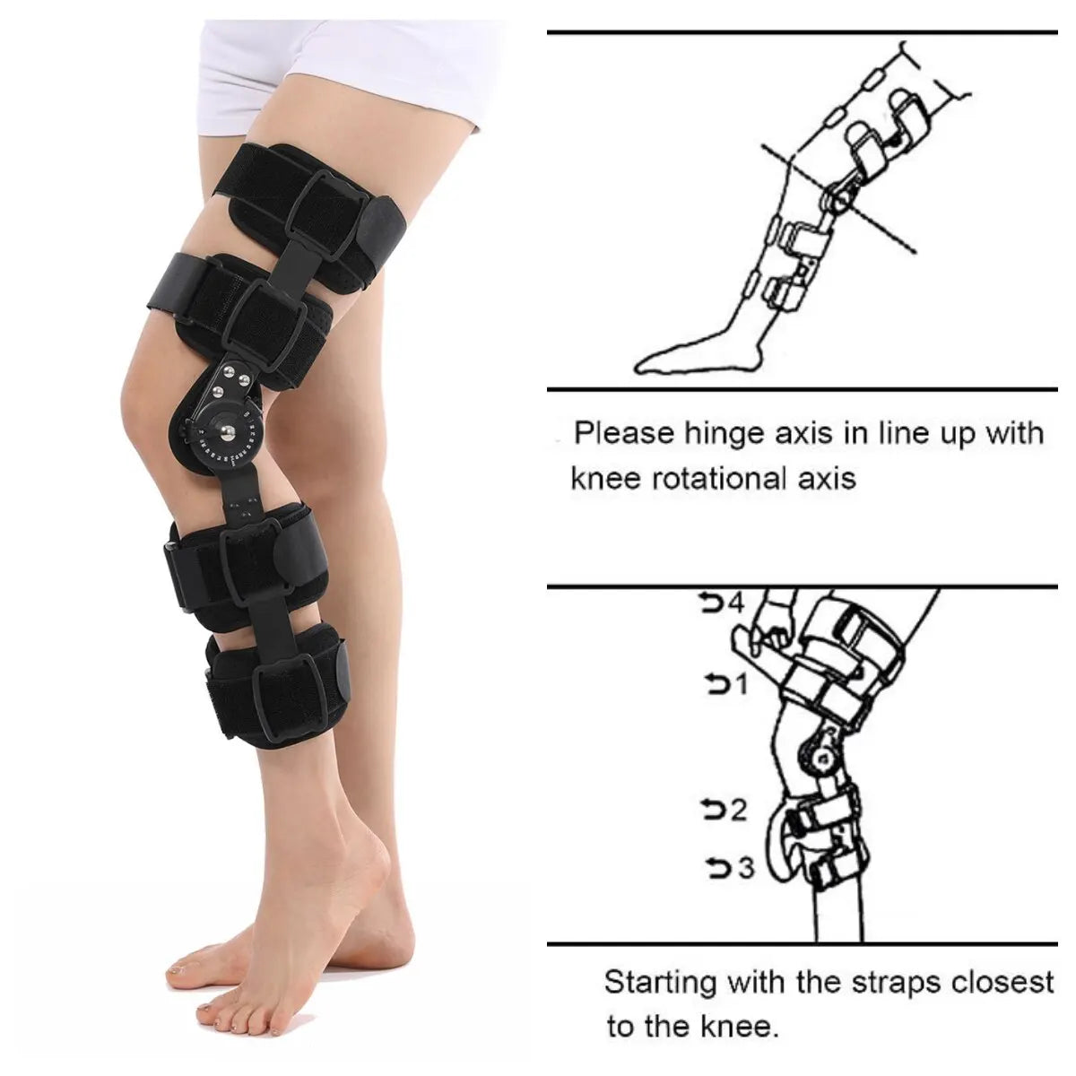 1PC Hinged Knee Brace Adjustable Knee Immobilizer with Side Leg Stabilizers for Meniscus Tear Arthritis ACL PCL Orthopedic Rehab