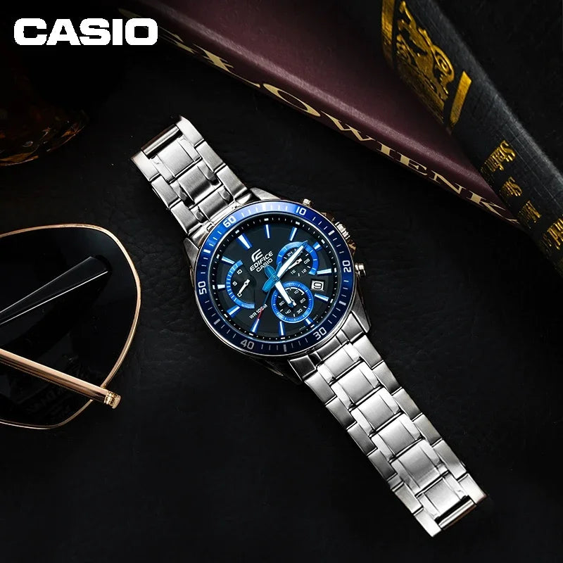 Casio EFR-552D Business Men's Elite Watch Steel Belt Silver Waterproof Quartz Watch Gift Multi-dial Stopwatch Calendar Unique