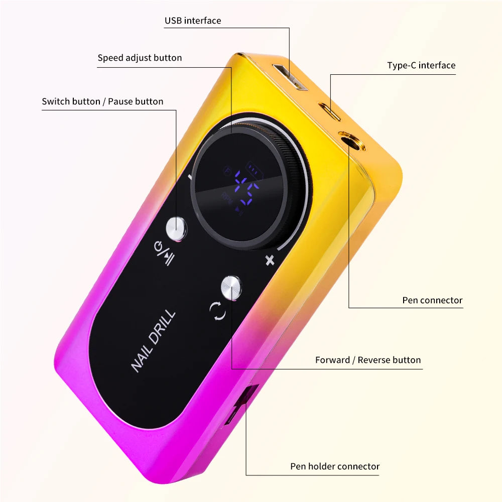 45000RPM Nail Drill Machine Kit Rechargeable Electric Portable Nail Sander File for Gel Nails Polishing For Manicure Salon Home