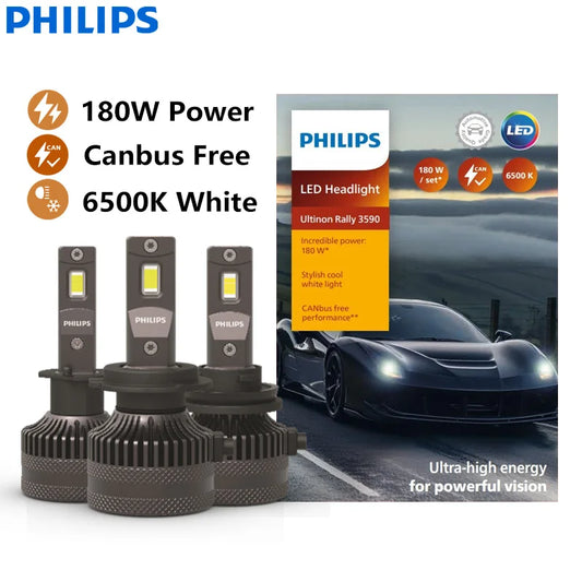 Philips Ultinon Rally 3590 LED H4 H7 H11 HB3 HB4 HIR2 180W Power Bright Car Headlight 6500K White Max  Lumen Watt LED Bulbs