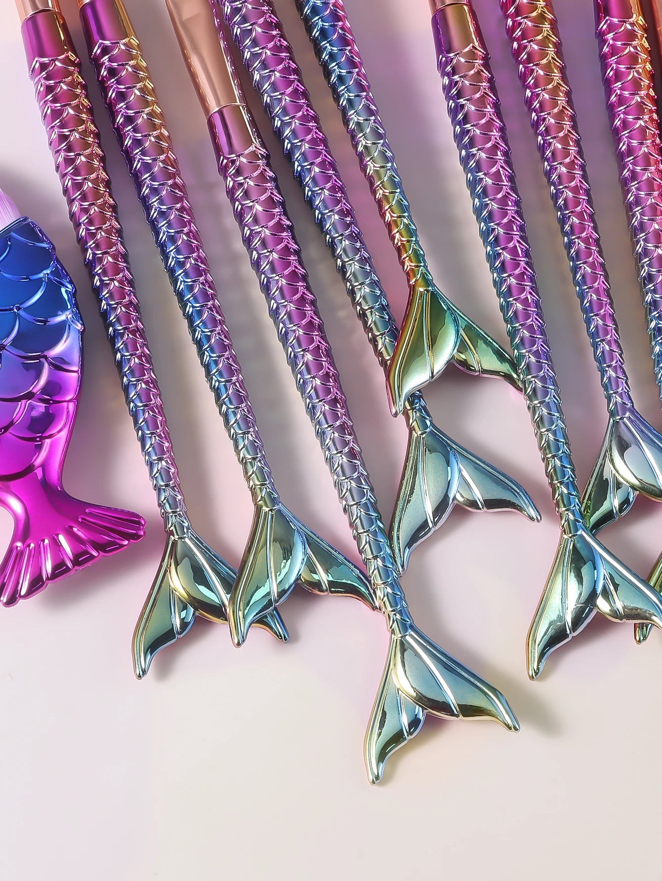 11 pcs mermaid makeup brushes, fish tail makeup brush set, beauty tools