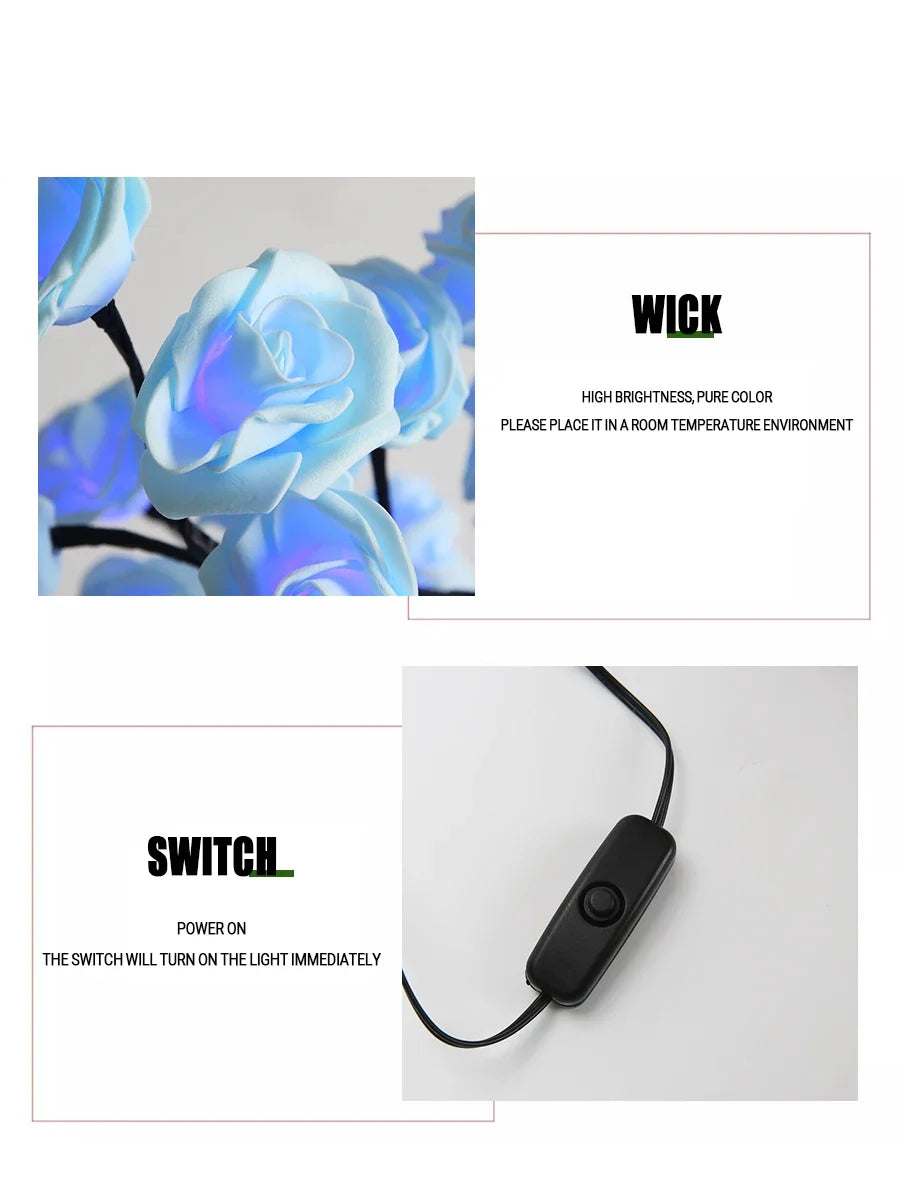 LED Rose Tree Desk Lamp USB Powered Artificial Flower Night Light Bedroom Living Room Party Wedding Valentine's Day Decoration