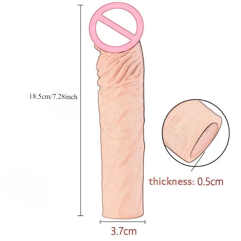 Reusable Penis Sleeve Enlargement Condoms Sex Toys For Men Dildo Extender Enhancer Sex Delay Realistic Condom Intimate Goods
