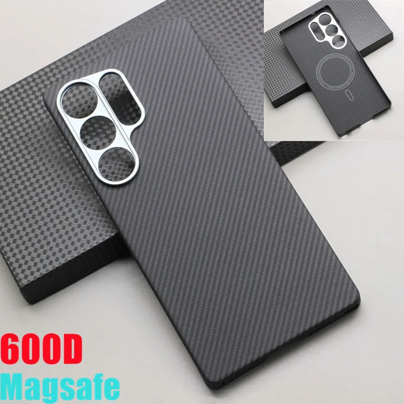 HANWOR Magnetic Carbon Fiber Phone Case for Samsung Galaxy S25 Ultra 600D Aramid Fiber Magnetic Cover S25 Ultra Magsafe Case