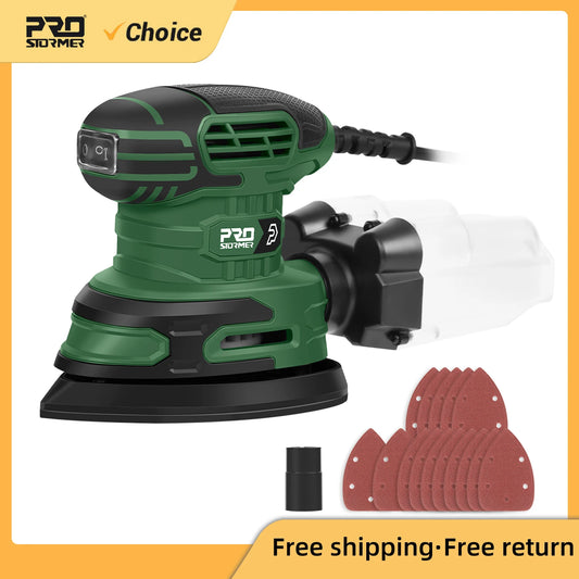 230V Random Orbital 240W Electric Detail Sander Machine Strong Dust Collection 15Pcs Sandpapers olishing Tool PROSTORMER