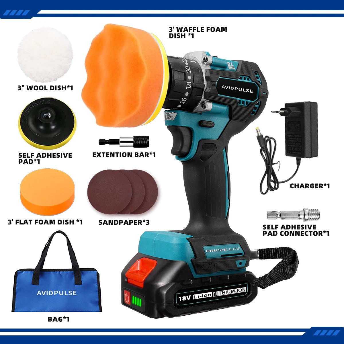 AvidPulse 20+1 Torque 1/4inch Brushless Electric Screwdriver Cordless 280N.m Electric Drill Power Tool For Makita 18v Battery