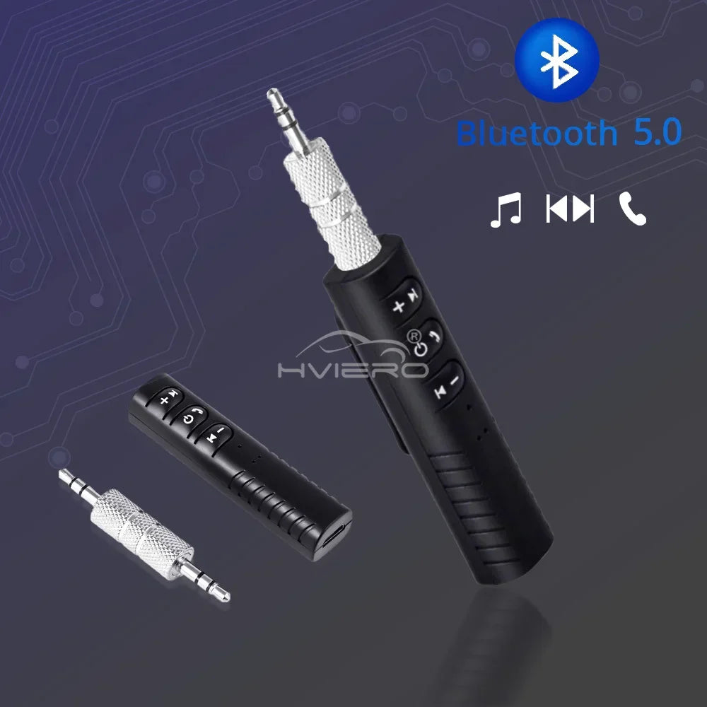 1X Wireless Bluetooth 5.0 Receiver Transmitter Adapter 3.5mm Jack Car Music Audio Aux A2dp Headphone Reciever Handsfree 5V Black