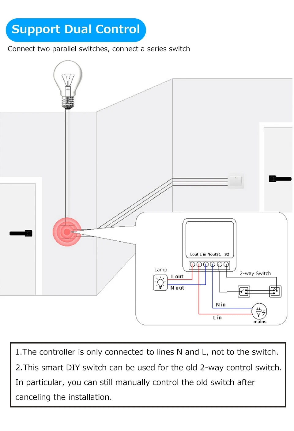 16A WiFi Smart Switch DIY Wireless Tuya Smart Home Alexa Yandex Alice Mini Interruptor Two Way Voice Control Smart Life