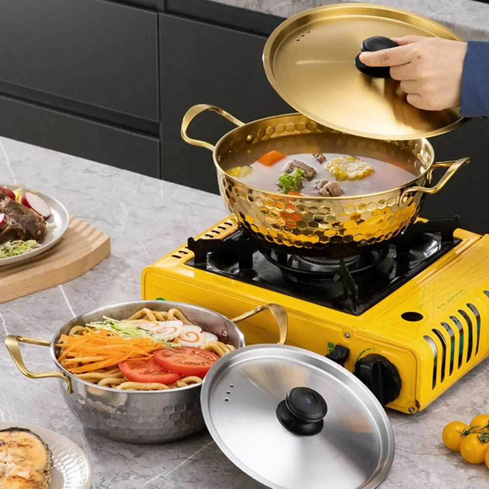 Korean Style Golden Ramen Noodles Pot  Aluminum Soup Pot with Lid Milk Egg Cooking Pot Kitchen Cookware