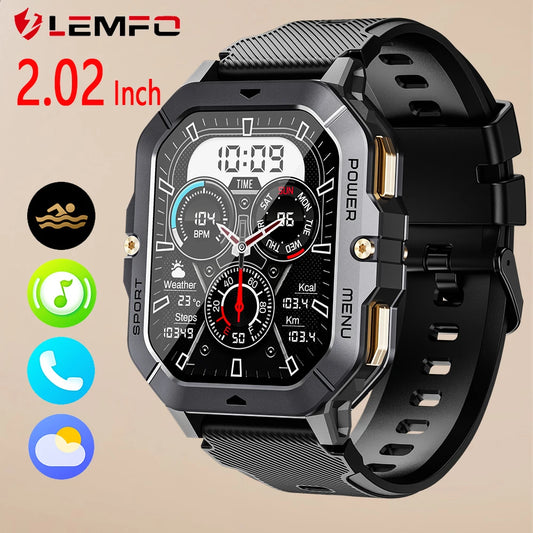 LEMFO New C28 Smart Watch Men 100+ Sports Modes Bluetooth Call Smartwatch 2024 2.02" 1ATM Waterproof Outdoor Military Wristwatch