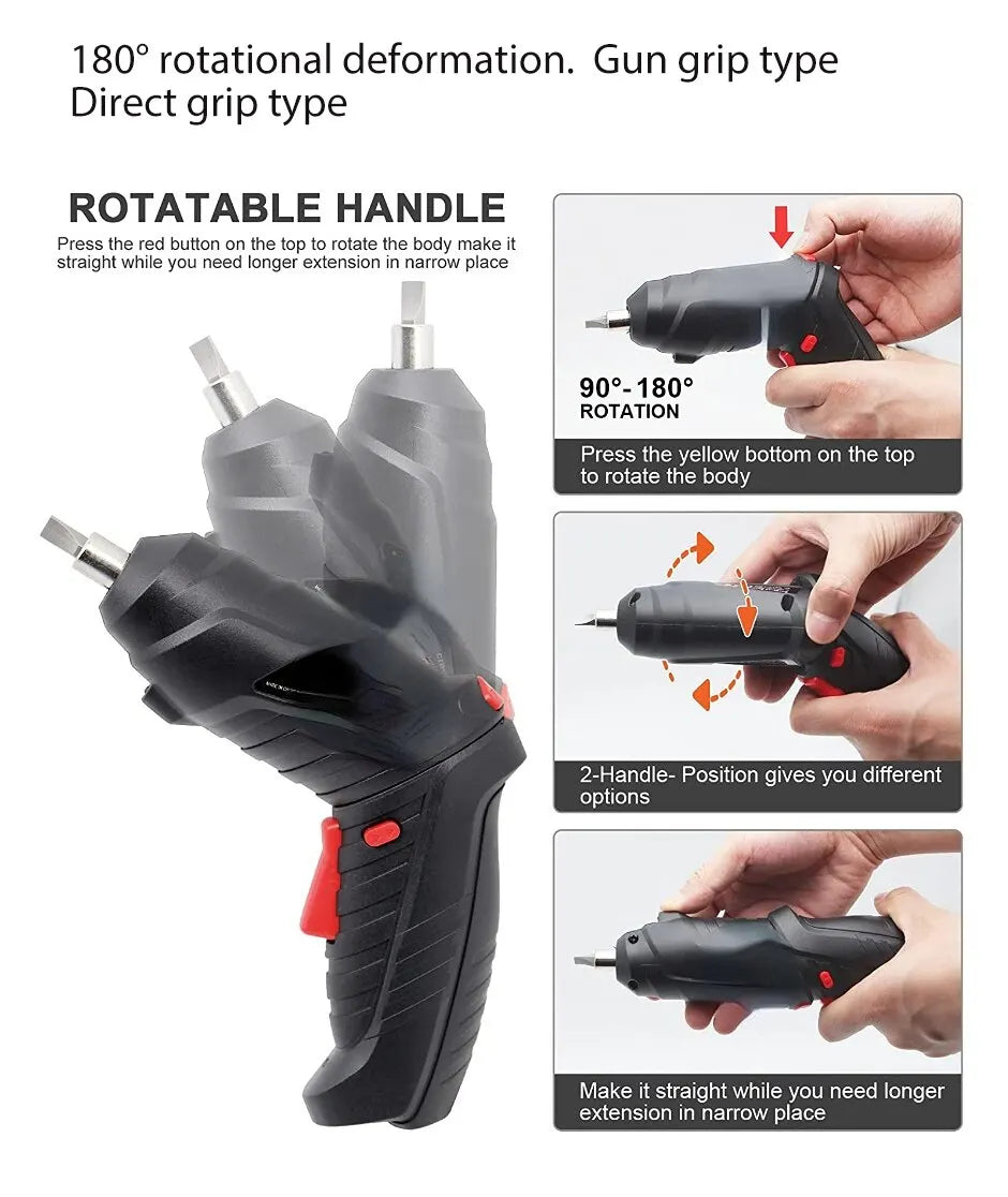 Portable Electric Screwdriver Cordless 47 in 1 Rotated 90 Degrees Rechargeable Screwdriver with LED for Home Office DIY Tools