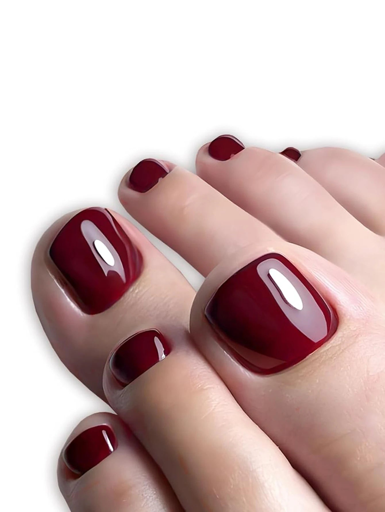 24PCS Short Square Pink Toe Nails Fake Toe Nails Press On Toe Nails French Fake Toe Nails With White Edge Nails
