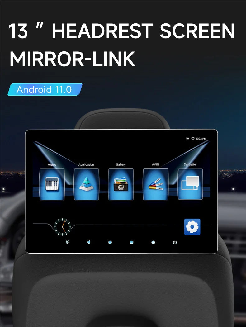 13" Headrest Monitor Android 12 Car Display IPS  2K HD For Car Rear Seat Tablet Touch Screen Video Music TV Player HDMI Input