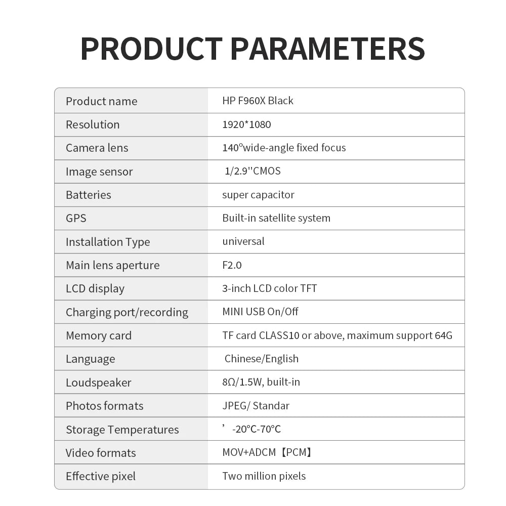 HP Car Recorder HD Night Vision 1296P Car WiFi Car DVR Video Loop Video Parking Monitoring