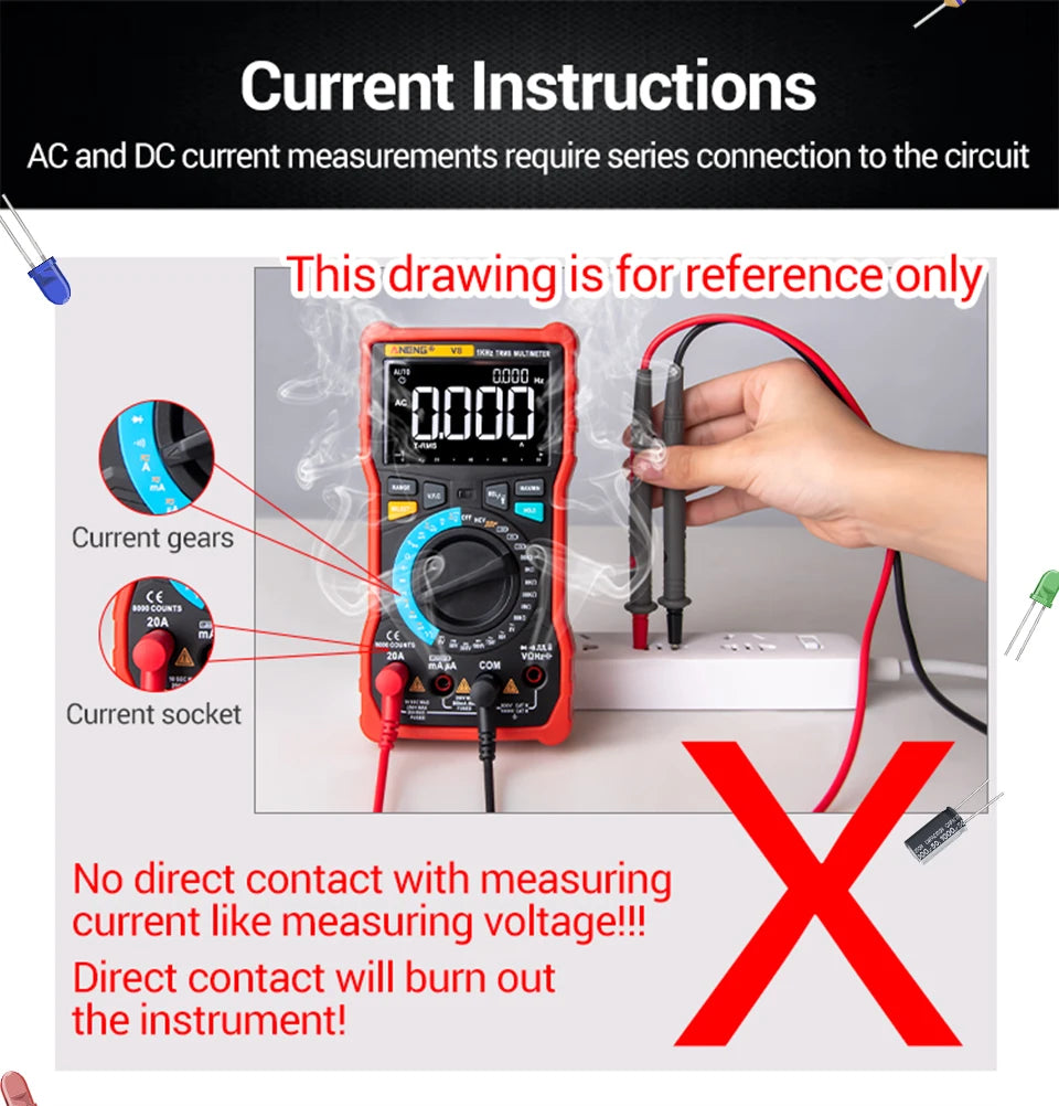ANENG 620A High Precision Counts Auto Resistance Tester Digital Multimeter True RMS 6000 Manual Ranging Voltage Current