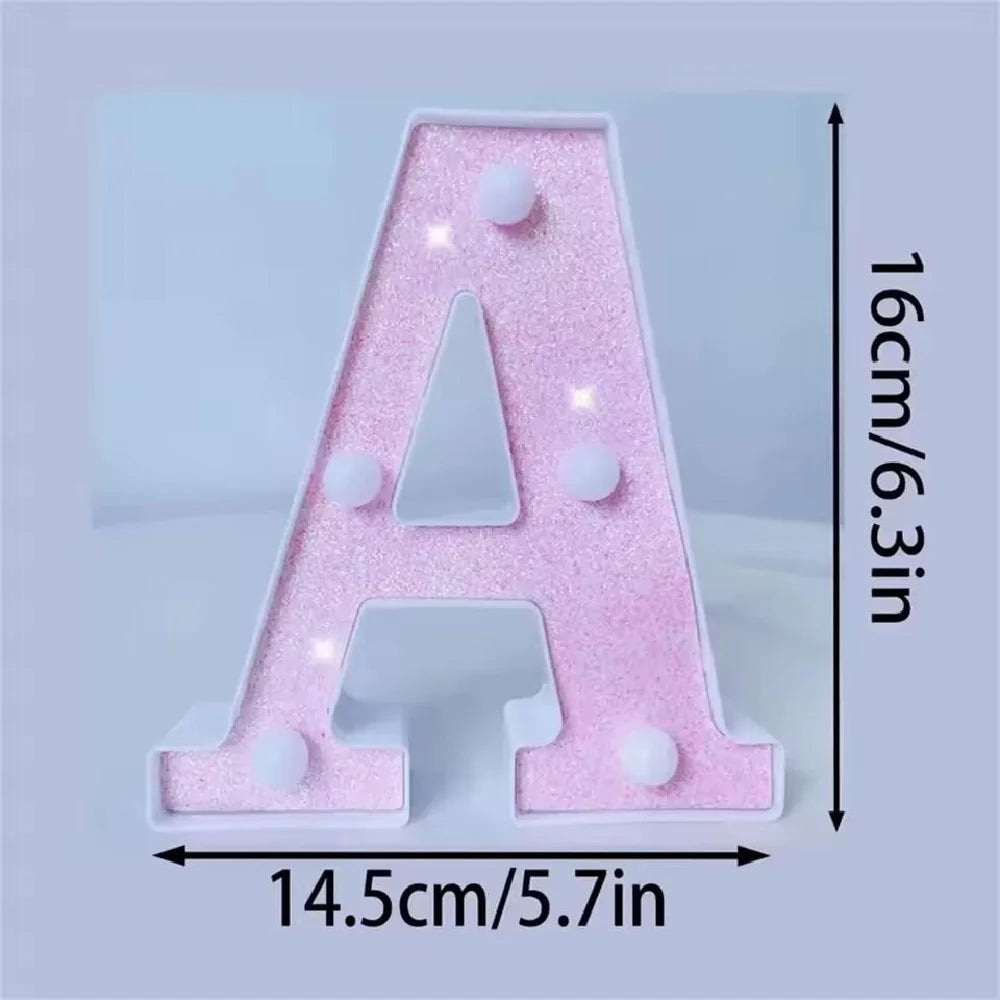 1PC 16cm LED Letter&Number Lights For Wedding,Proposal,Birthday,Party,Photo Props,Battery Powered Pink Glitter Decorative Lights
