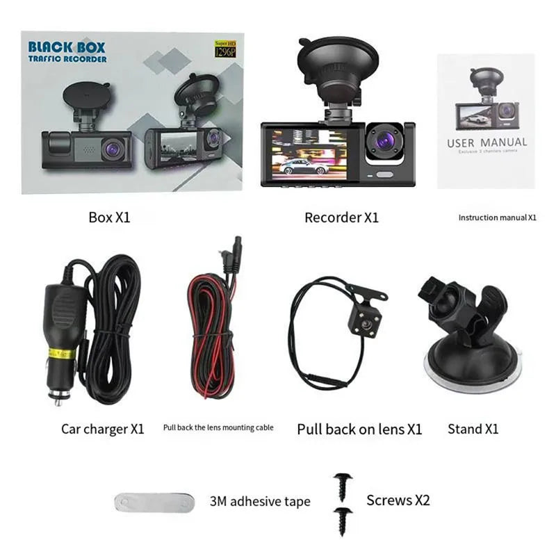 3 lens driving recorder, can shoot in front of the car, behind the car, inside the car, wide Angle camera, 1080p high-definition