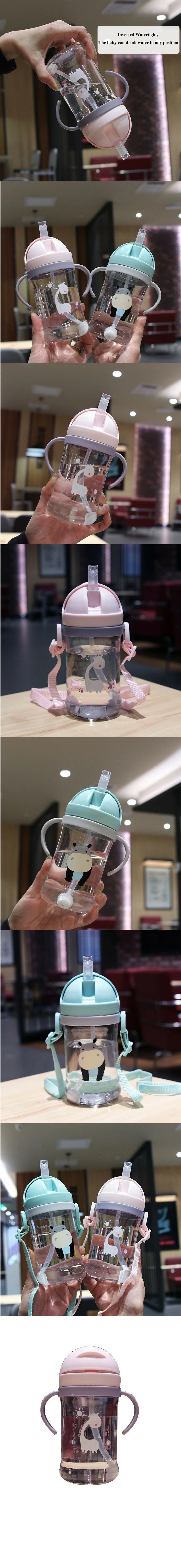 350ml Kids Drinking Cup Feeding Bottle With Straw Gravity Ball Wide Caliber Bottle