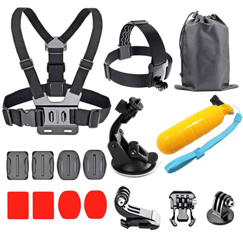 Action Camera Accessories Set For Gopro Hero13 12 11 10For Xiaomi Yi Insta360 X4 X3 Case Kit Strap Mount Selfie Stick Motorcycle
