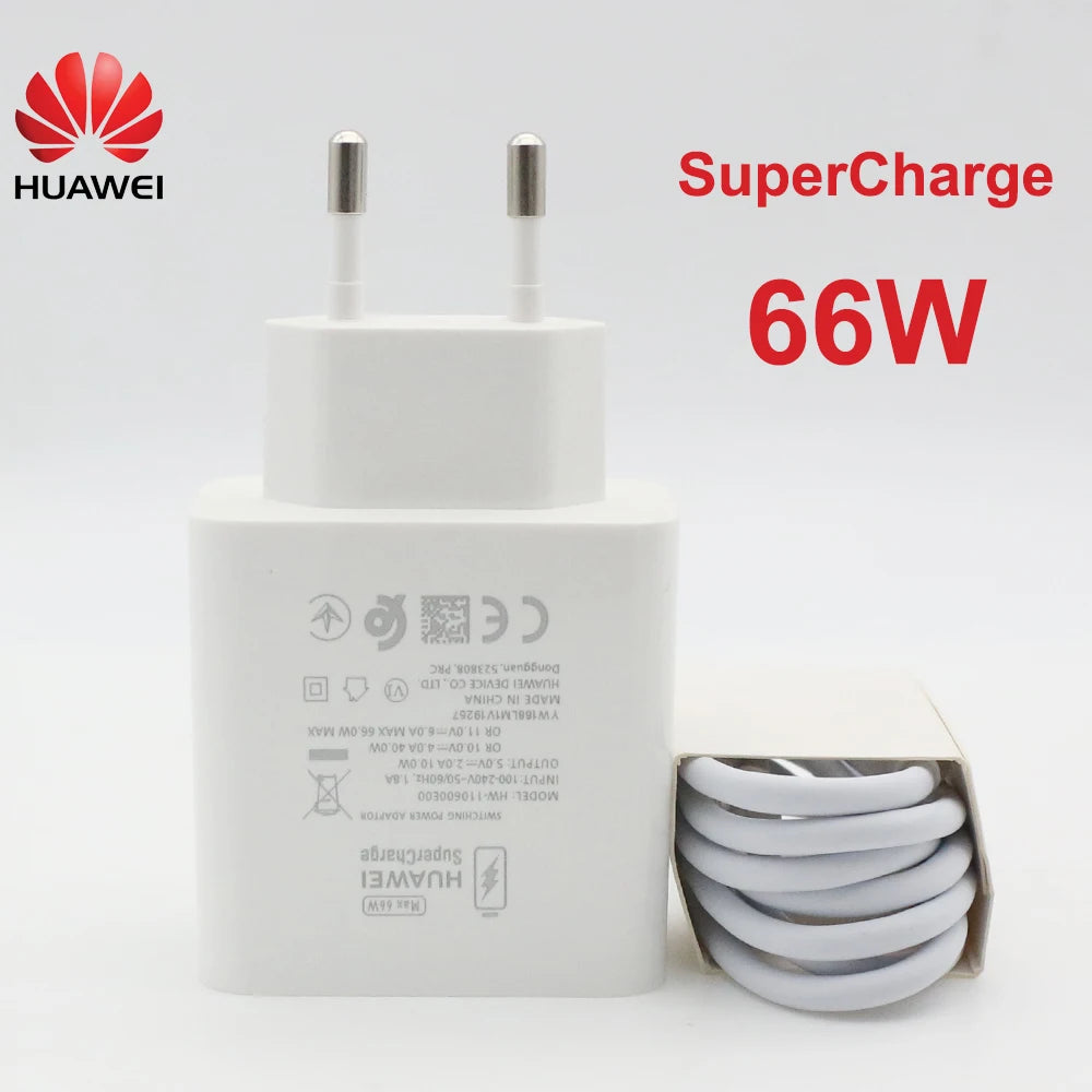 HUAWEI 66W Original Super Charge Quick USB Wall Charger Travel Charge 6A Type C Cable for Mate 50 40 30 P40 Pro Nova8 P 60 50 40