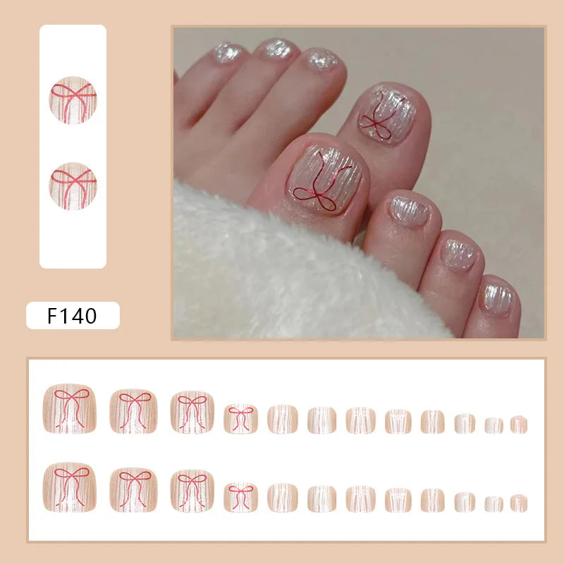 Flash Pile Drill Press on Nails Fake Nails Tips with Sticker False Toenail Design Butterfly Lovely Girl False Toenail