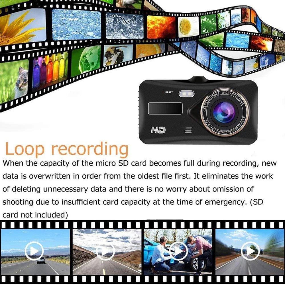 4-inch 1080P Dash Cam for Cars Touch Screen Car DVR Video Recorder Rear View Camera for Vehicle 24H Parking Monitor Black Box