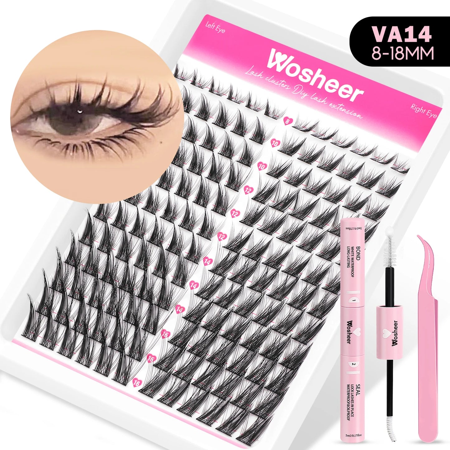 WOSHEER Lashes Cluster Kit Cat Lashes DIY Natural Eyelash Extension Kit Lash Bond & Seal Eyelash Clusters Set Makeup
