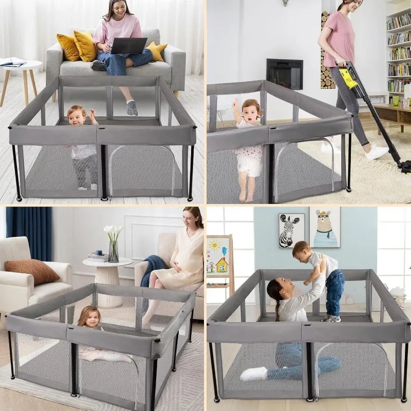 Foldable Baby Game Fence Portable Safety Enclosure for Home Crawling & Learning to Walk,  Protective Barrier Indoor/Outdoor Use