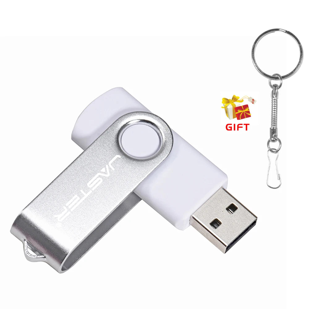 JASTER 360° Rotatable USB Flash Drive 64GB Free Key Chain Pen Drive 32GB Metal Clip Memory Stick 16G Black Red Blue Green U Dis