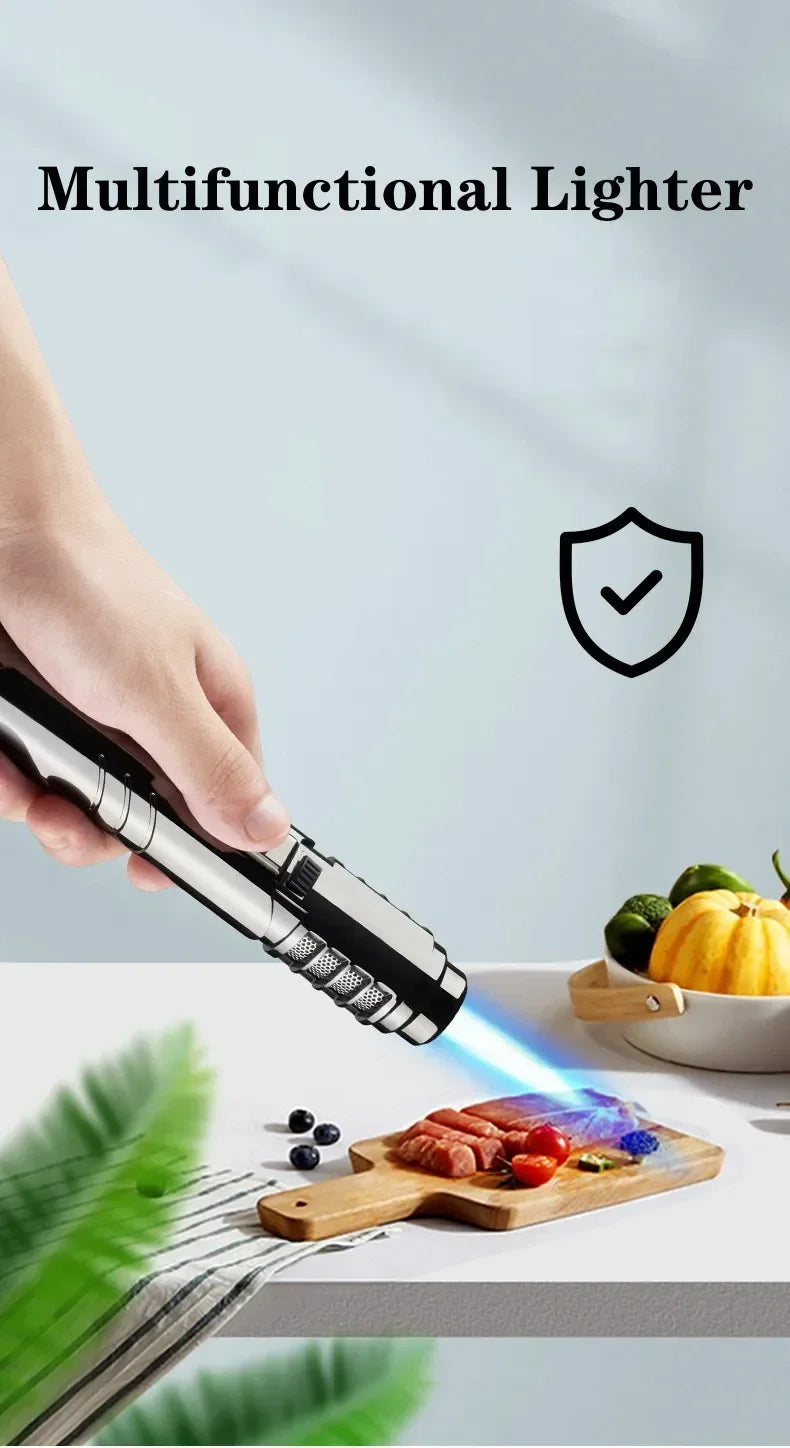 2100° Spray Gun Lighter Metal Outdoor Windproof Blue Strong Flame Spray Gun Lighter Suitable for Kitchen BBQ with Safety Lock